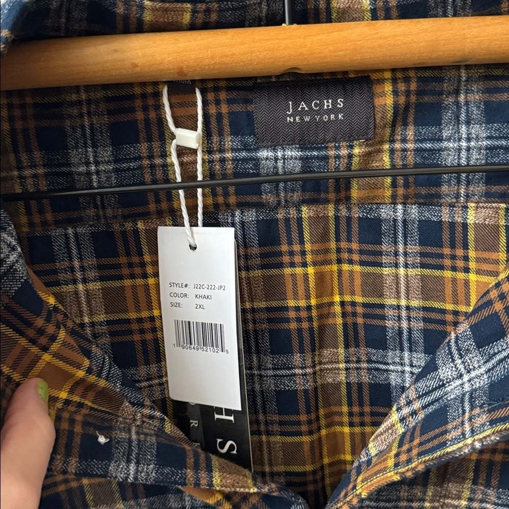 JACHS Yellow Orange Navy Windowpane Plaid Flannel Long Sleeve Button 2XL - Picture 4 of 4
